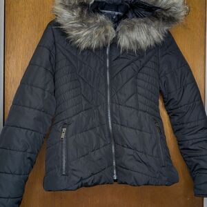 Maralyn And Me Hooded Puffer Coat With Faux Fur Trim